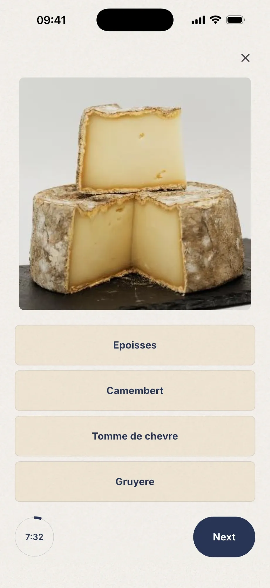 The memory test in the Remind app, with a photo and four answers to choose from.
