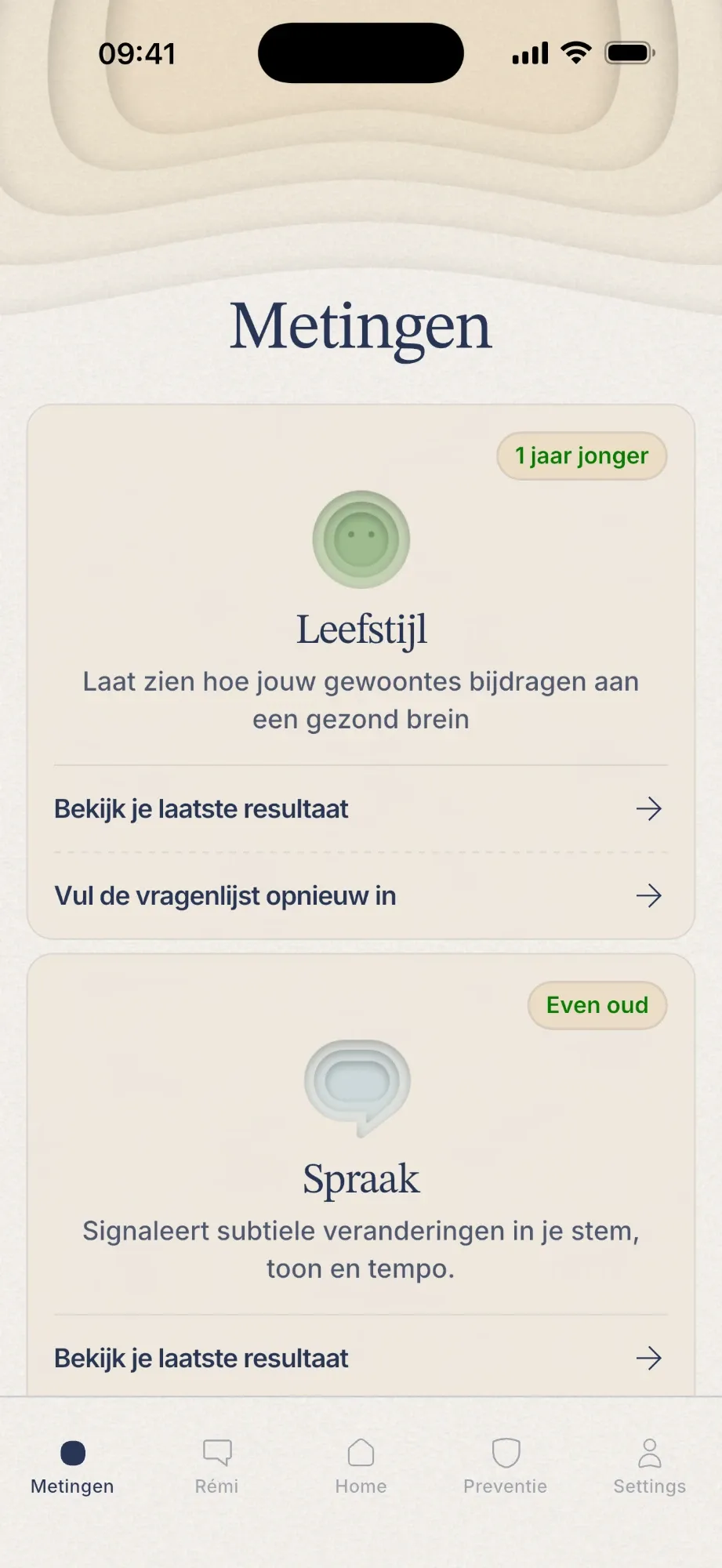 Het overzicht van de metingen in de Remind app.