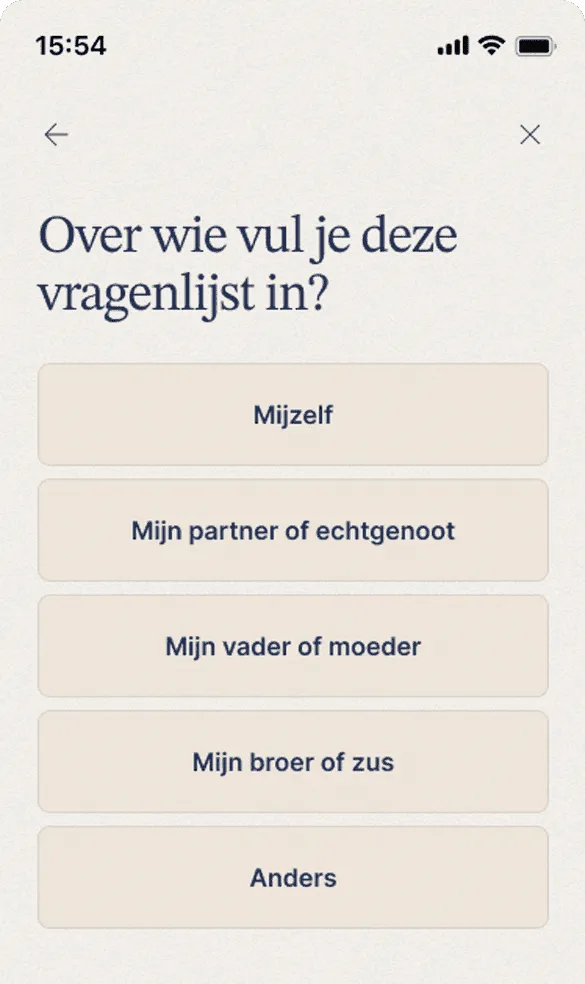 De Remind app toont de vragenlijst over dagelijkse vaardigheden.
