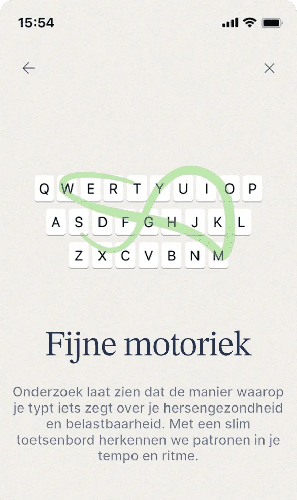 De Remind app toont de meting van fijne motoriek via het toetsenbord.