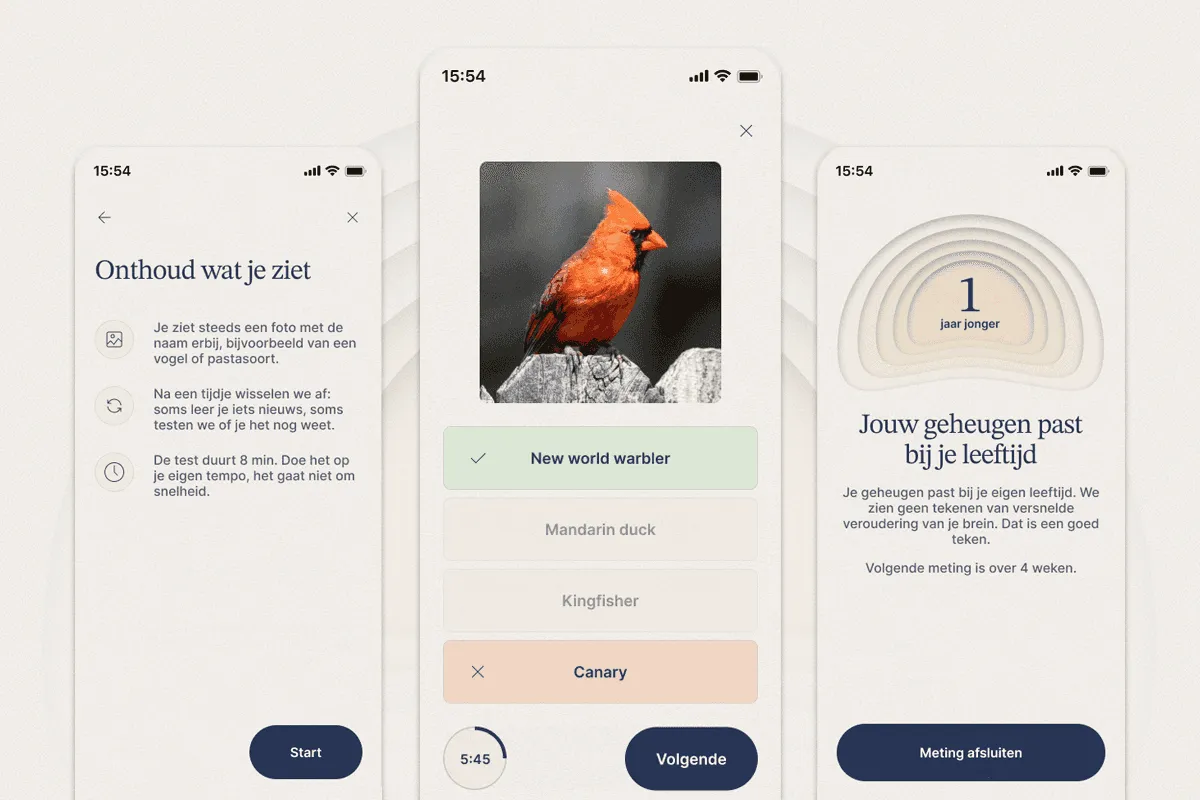 Voorbeeld van de geheugentest in de Remind app
